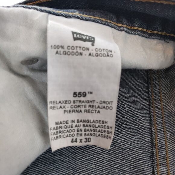 Levi's 559 SIZE 44x30 Relaxed Straight Fit Dark Wash Blue Denim Jeans Mens STAIN - Picture 8 of 10
